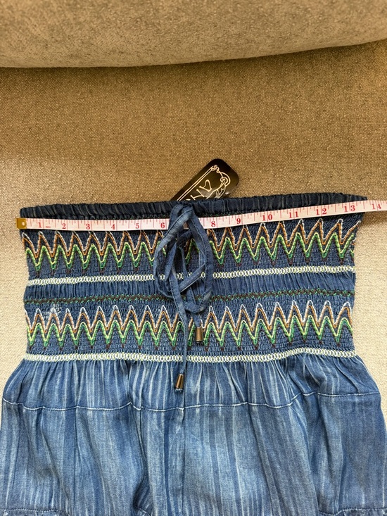 Angie NWT Strapless Denim Maxi Dress Skirt Convertible Smocked Boho Y2K Size S - Picture 6 of 7